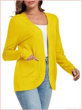 Lightweight Open Front Cardigan with Pockets Long Sleeve